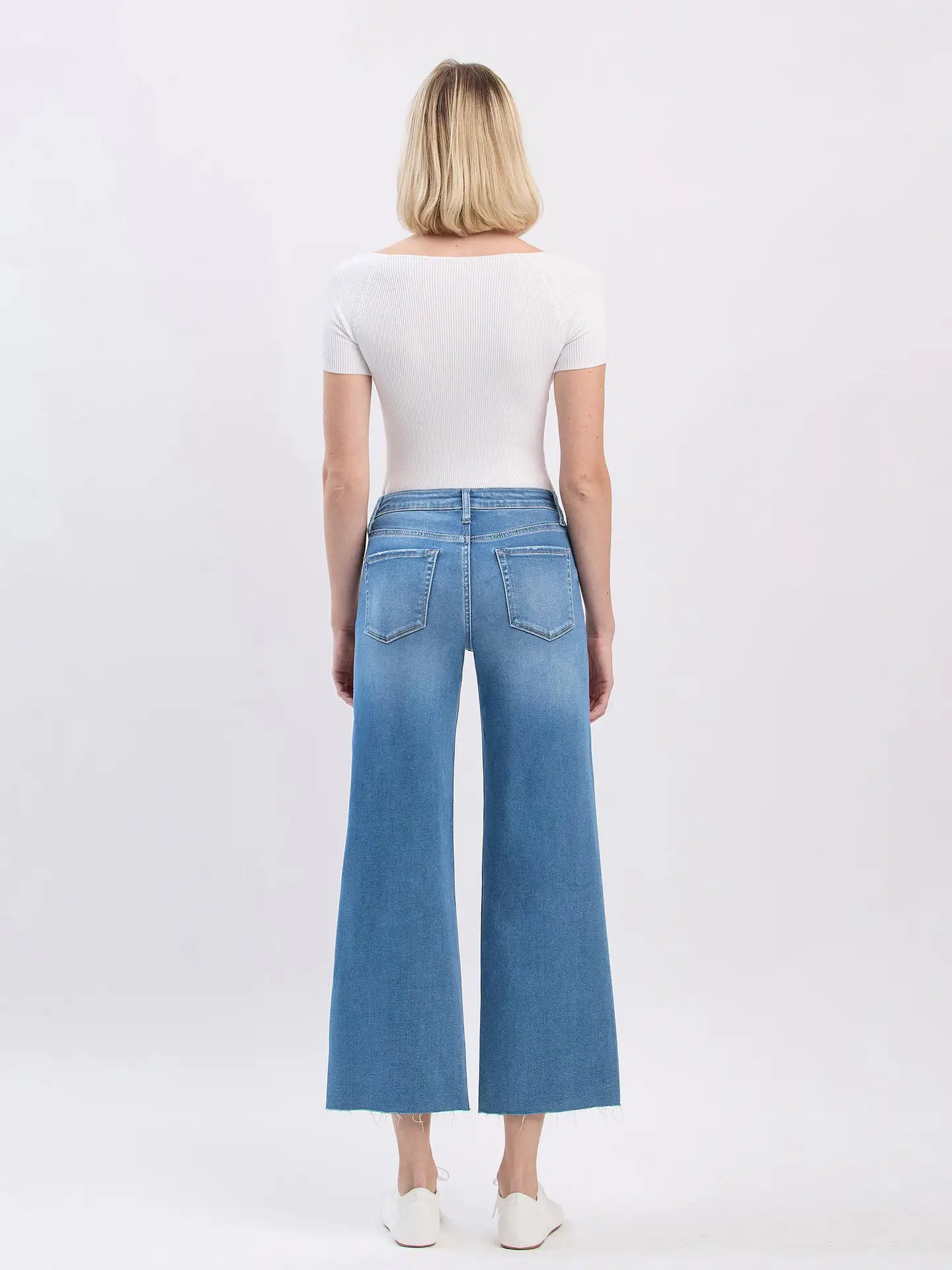 High Rise Raw Hem Cropped Wide Leg Jeans