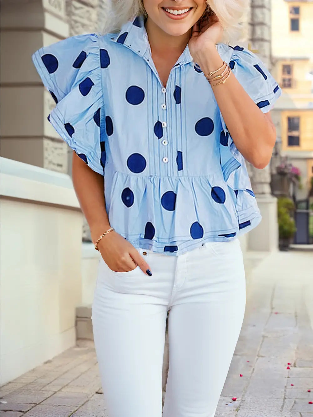 Harper Ruffle Polka Dot Top