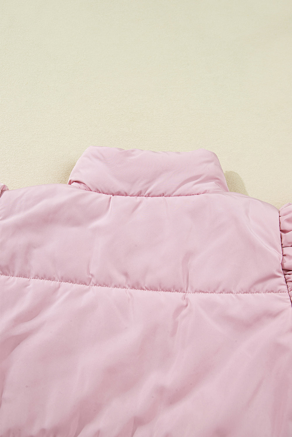 Pink Stand Neck Flutter Sleeve Snap Button Puffer Vest