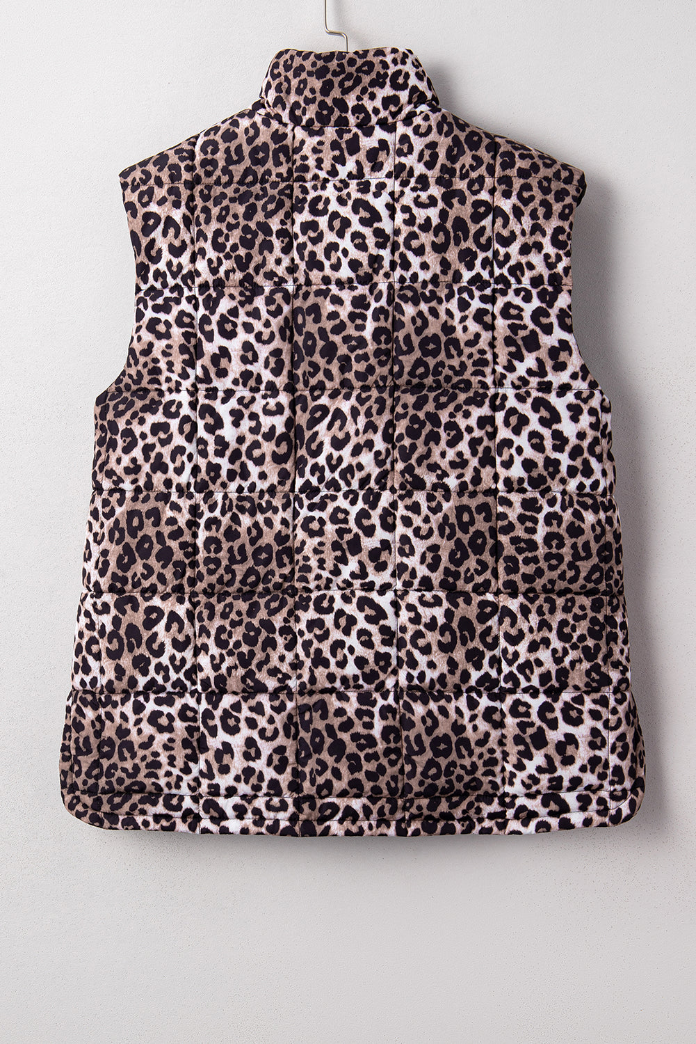 Brown Leopard Quilted Full Zipper Casual Puff Vest