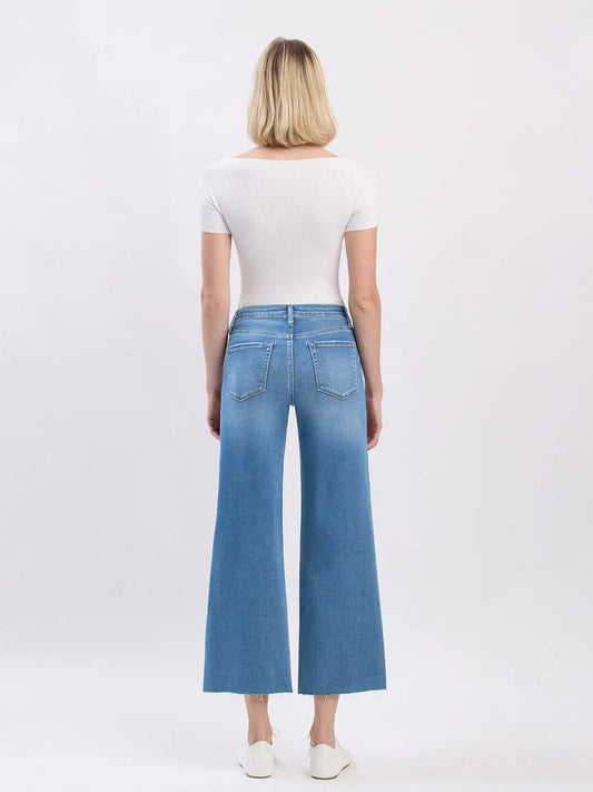 High Rise Raw Hem Cropped Wide Leg Jeans